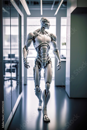 Humanoid cyborg working in the office like a regular businessman, Generative AI © Michael