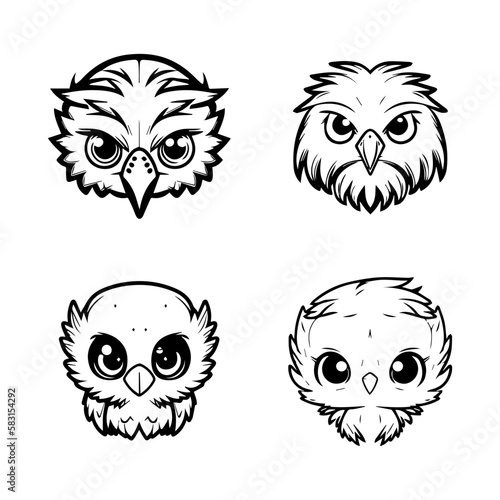 Fototapeta Naklejka Na Ścianę i Meble -  cute anime eagle head collection set hand drawn line art illustration