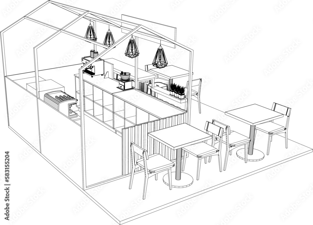 Modern minimalist cafe illustration vector sketch