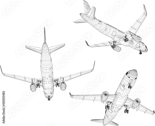 Passenger commercial airplane illustration vector sketch
