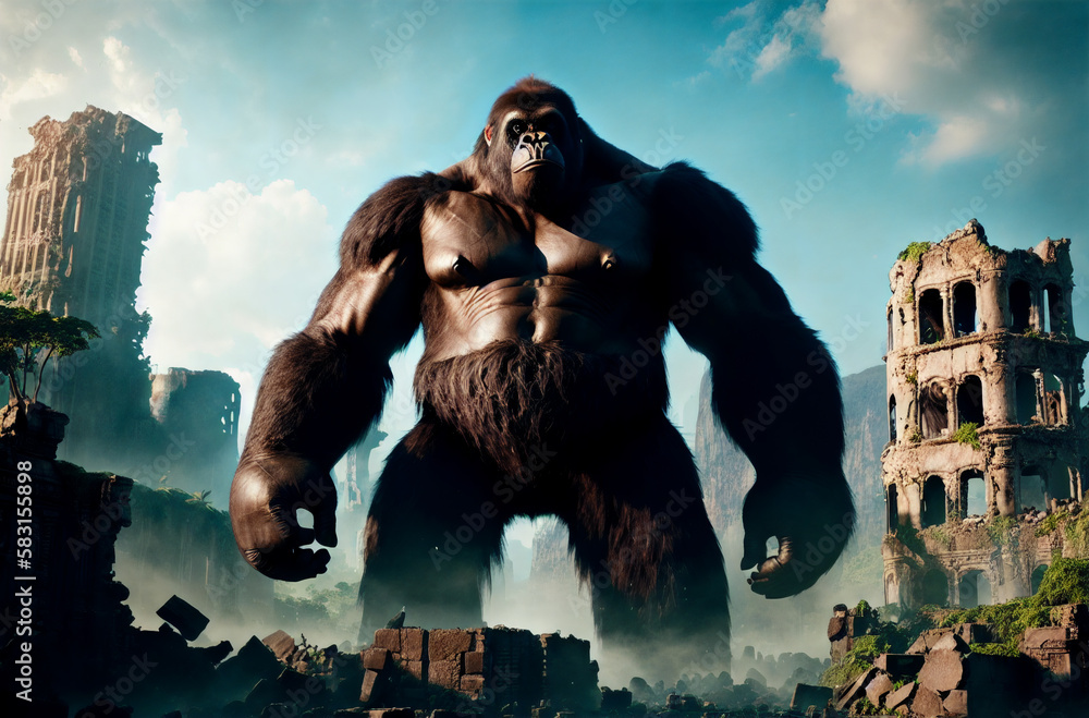 King Kong. Frightening giant monkey. Generative AI. - obrazy, fototapety, plakaty 