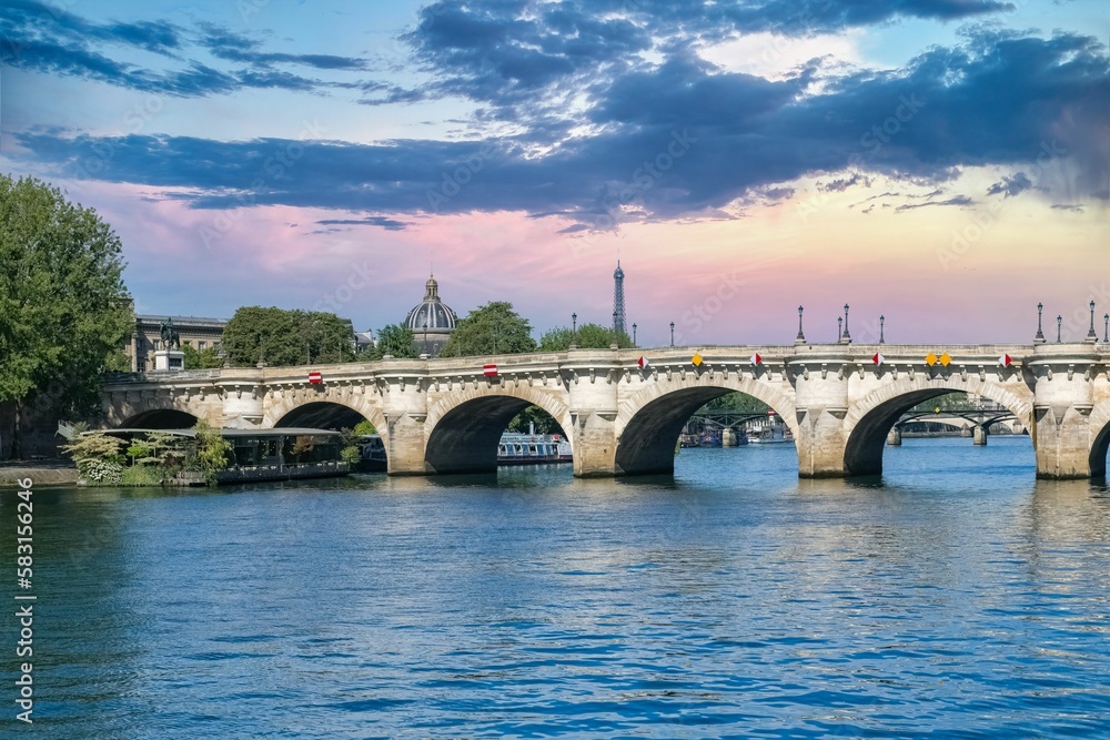 Paris, the Pont-Neuf on the Seine, the Eiffel Tower in backgroun