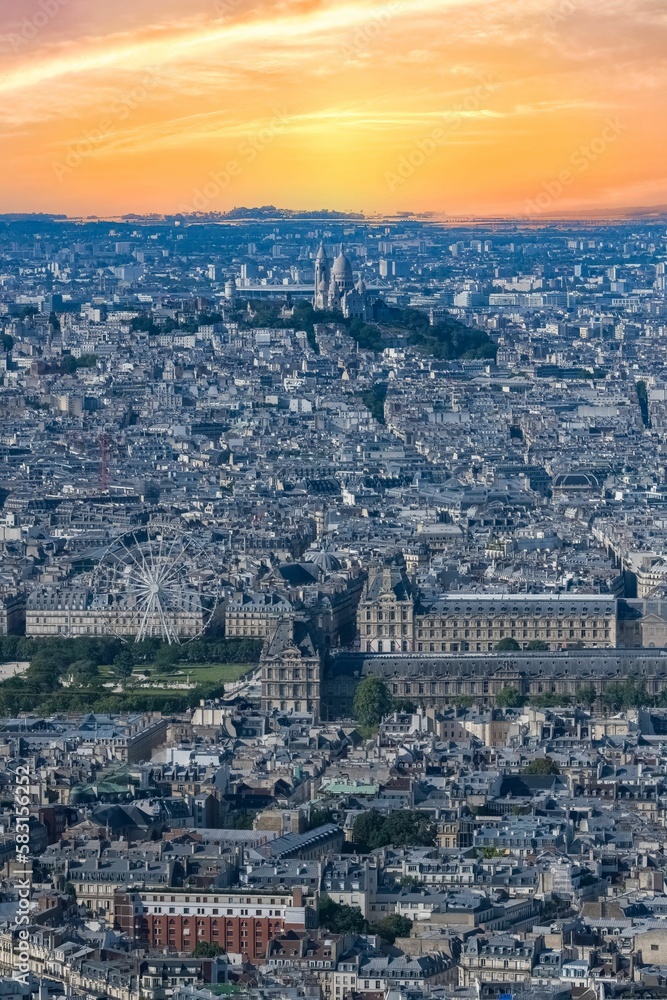 Fototapeta premium Paris, aerial view, Tuileries garden and the Louvre 