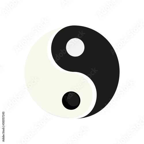 Yin and Yang with The Shadow circle japan Taoism symbol, energy sign in cartoon style isolated on white background.