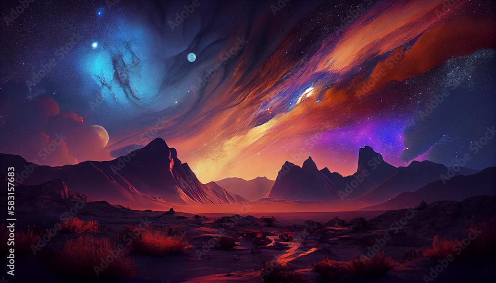 Fototapeta premium Nature beauty, silhouettes against majestic skies ,generative AI