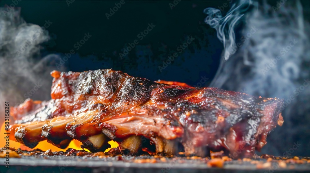 BBQ smoked ribs with a dark background, created with help of Generative ...