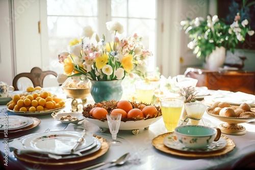 Traditional Easter breakfast table