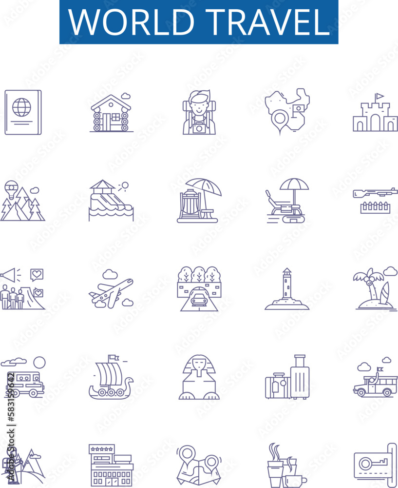 World travel line icons signs set. Design collection of Voyage, Tour ...