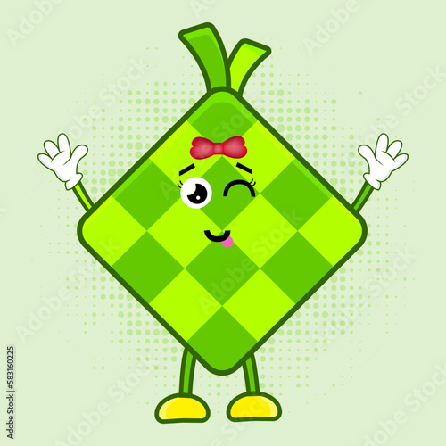 Cute Ketupat Character, Cute Ketupat Character is a charming Indonesian food mascot design featuring a lovable ketupat character that's perfect for a variety of applications