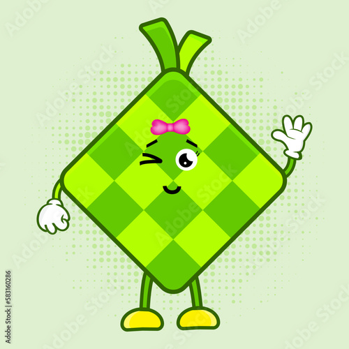 Cute Ketupat Character, Cute Ketupat Character is a charming Indonesian food mascot design featuring a lovable ketupat character that's perfect for a variety of applications