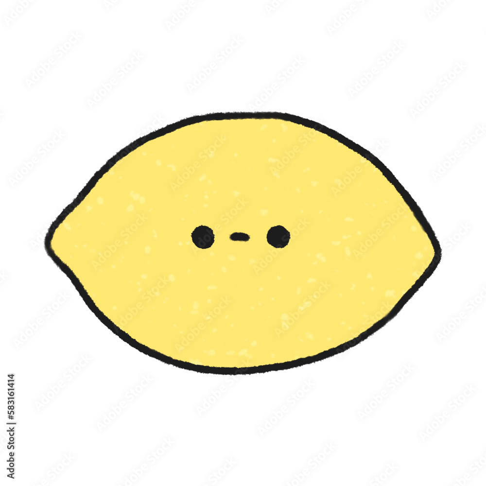 Fototapeta premium Hand-drawn Cute Lemon, Cute fruit character design in doodle style