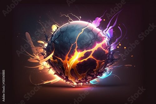 Electric Ball Illuminating the Dark Space  Cartoony Plasma Sphere with Sparks of Lightning  Generative AI