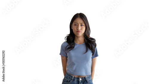 Принти на полотні Woman made a grimace and was offended by the small matter, Sad face, Pouting sad expression, bored, Drama queen, Woman isolated from background, PNG file