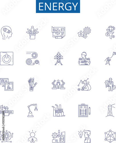 Energy line icons signs set. Design collection of Power, vigor, vitality, drive, juice, fuel, elan, dynamism outline concept vector illustrations