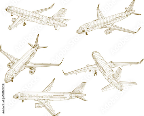 Passenger commercial airplane illustration vector sketch