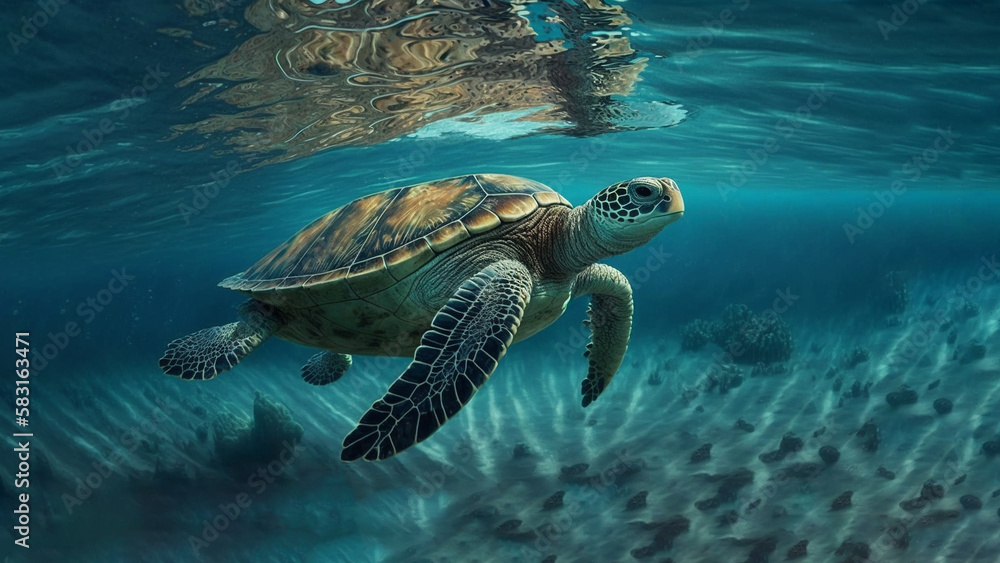 Sea turtle in ocean World turtle day, 23 May concept Sea turtle in ocean World turtle day, 23 May concept