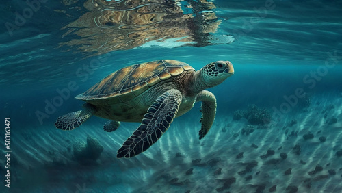 Sea ​​turtle in ocean World turtle day, 23 May concept © Olga