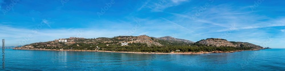 Panoramic View of La Renegà Beach in Oropesa del Mar from the Sea: A Serene Destination for Beach Lovers and Nature Enthusiasts