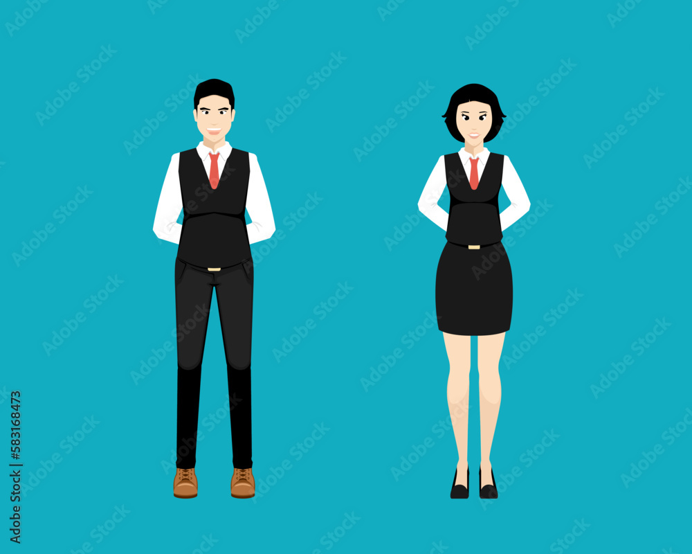 Human couple in uniform suit on isolated background, Digital marketing illustration. Human couple in uniform suit on isolated background, Digital marketing illustration.