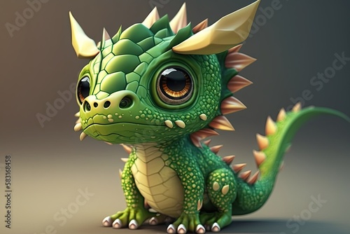 Adorable 3D Chibi Dragon: A Kid-Friendly Fantasy Reptile with Magical Charm. Generative AI © AIGen