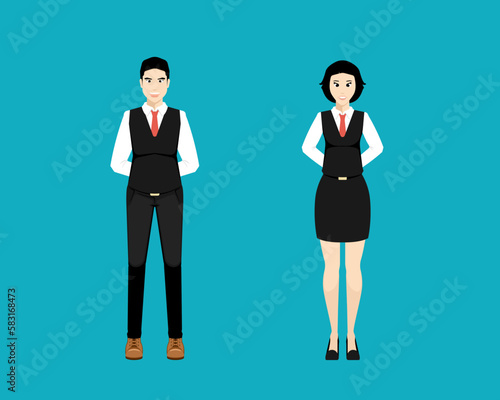 Human couple in uniform suit on isolated background, Digital marketing illustration.