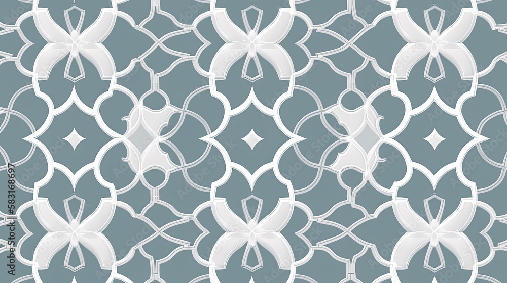 Fototapeta premium Seamless Ornamental vector pattern, White and grey, geometric oriental background. Abstract, repeating, graphic, element, wallpaper,