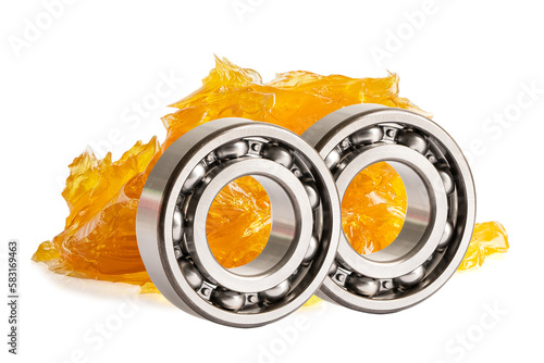 Ball bearing stainless with grease lithium machinery lubrication for automotive and industrial isolated on white background.