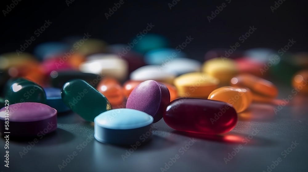 Scattered colored pills Generative AI Scattered colored pills Generative AI