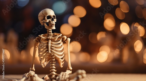 Skeleton on blurred background Generative AI