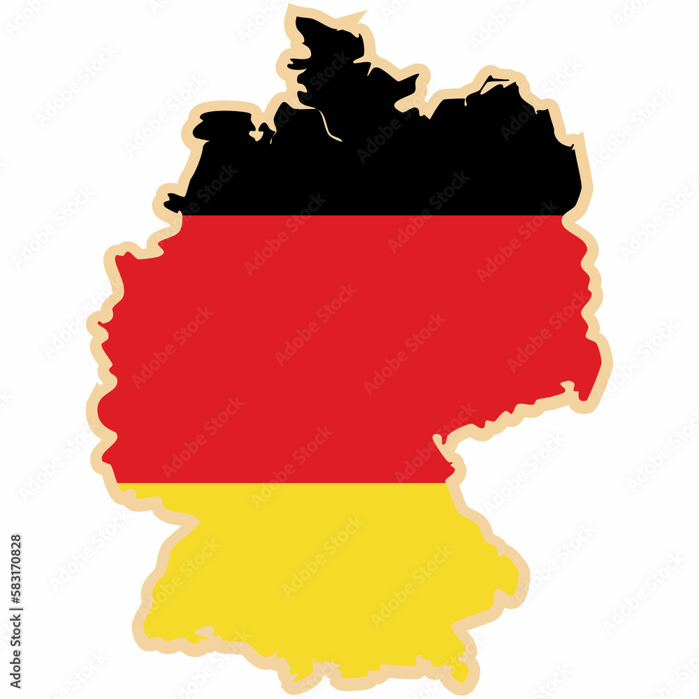 Germany map with national flag sticker.