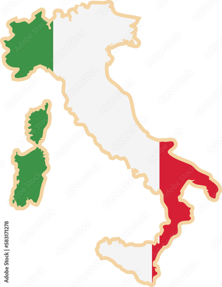 Italy map with national flag sticker.