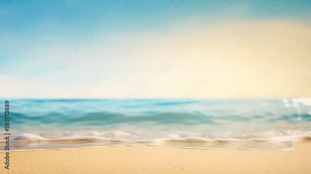 Beautiful white sand beach with turquoise water and blue sky background. Generative AI