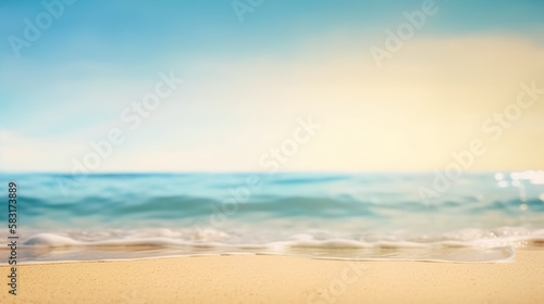 Beautiful white sand beach with turquoise water and blue sky background. Generative AI