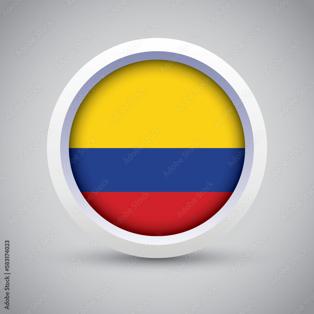 Colombia Flag Glossy Button on Gray Background. Vector Round Flat Icon Colombia Flag Glossy Button on Gray Background. Vector Round Flat Icon