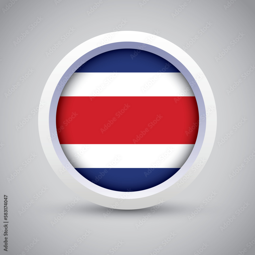 Costa Rica Flag Glossy Button on Gray Background. Vector Round Flat Icon Costa Rica Flag Glossy Button on Gray Background. Vector Round Flat Icon