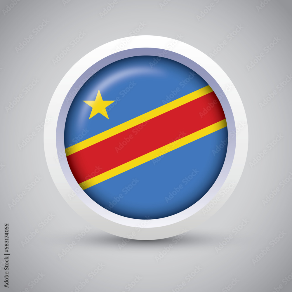 Obraz premium Democratic Republic of the Congo Flag Glossy Button on Gray Background. Vector Round Flat Icon