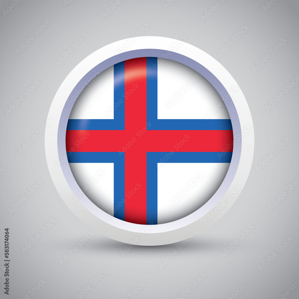 Fototapeta premium Faroe Islands Flag Glossy Button on Gray Background. Vector Round Flat Icon