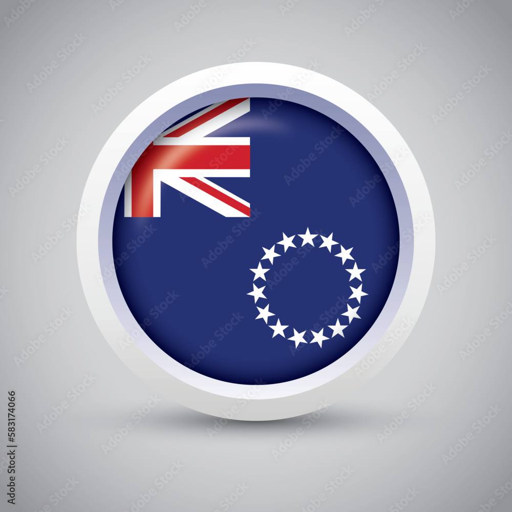 Cook Islands Flag Glossy Button on Gray Background. Vector Round Flat Icon Cook Islands Flag Glossy Button on Gray Background. Vector Round Flat Icon