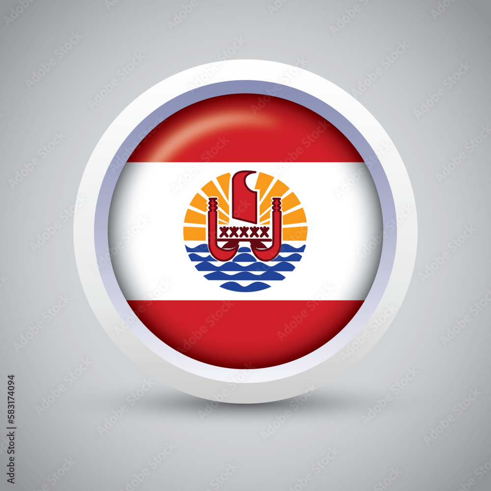 French Polynesia Flag Glossy Button on Gray Background. Vector Round Flat Icon French Polynesia Flag Glossy Button on Gray Background. Vector Round Flat Icon