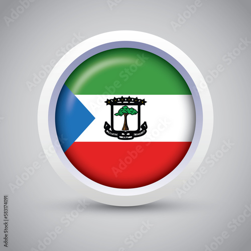 Equatorial Guinea Flag Glossy Button on Gray Background. Vector Round Flat Icon