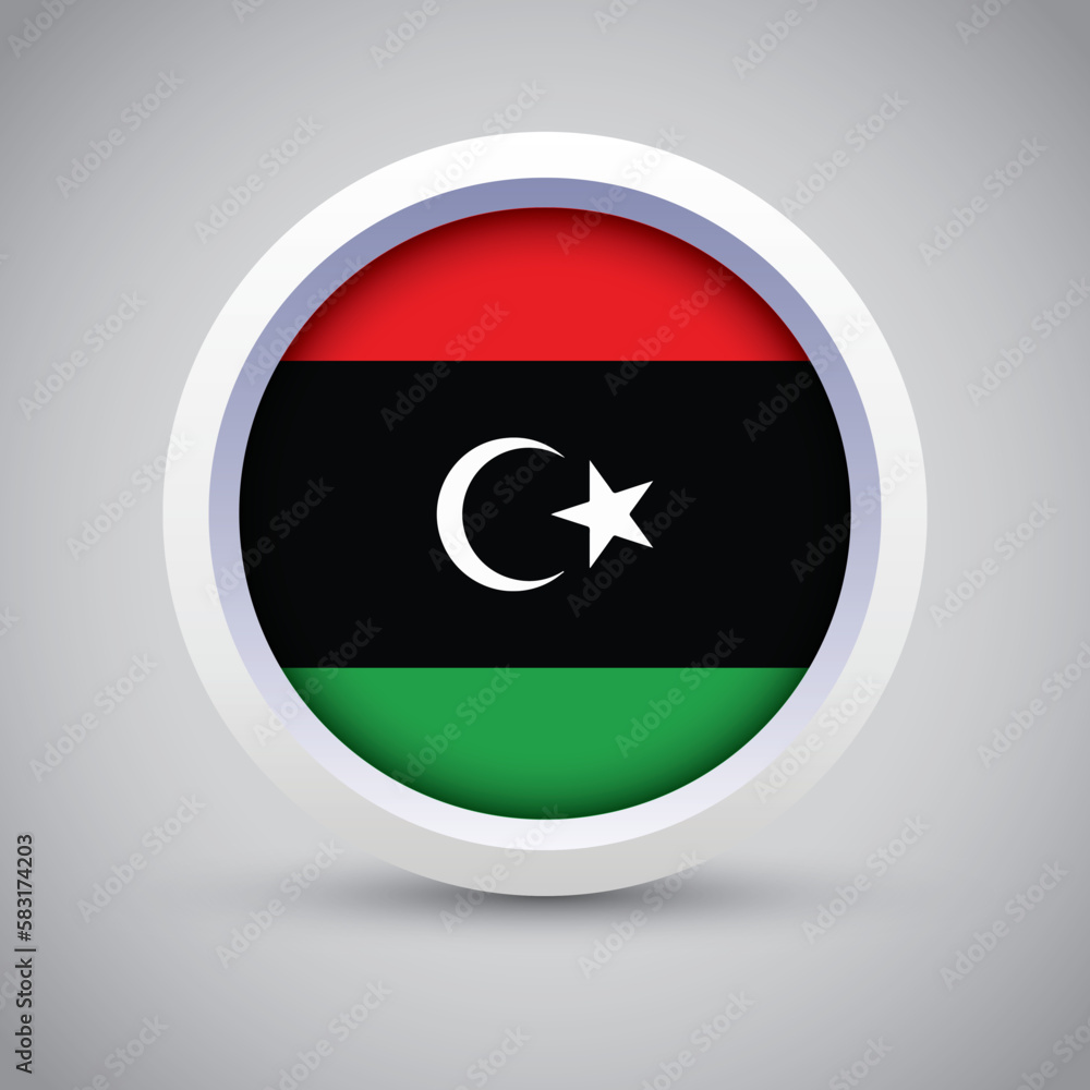 Libya Flag Glossy Button on Gray Background. Vector Round Flat Icon Libya Flag Glossy Button on Gray Background. Vector Round Flat Icon
