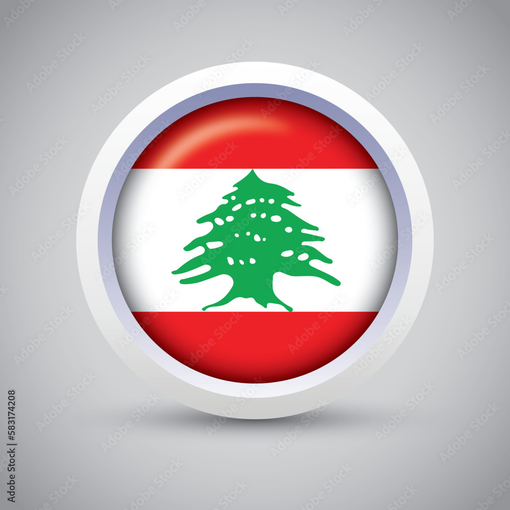 Lebanon Flag Glossy Button on Gray Background. Vector Round Flat Icon Lebanon Flag Glossy Button on Gray Background. Vector Round Flat Icon