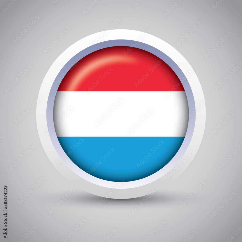 Luxembourg Flag Glossy Button on Gray Background. Vector Round Flat Icon Luxembourg Flag Glossy Button on Gray Background. Vector Round Flat Icon