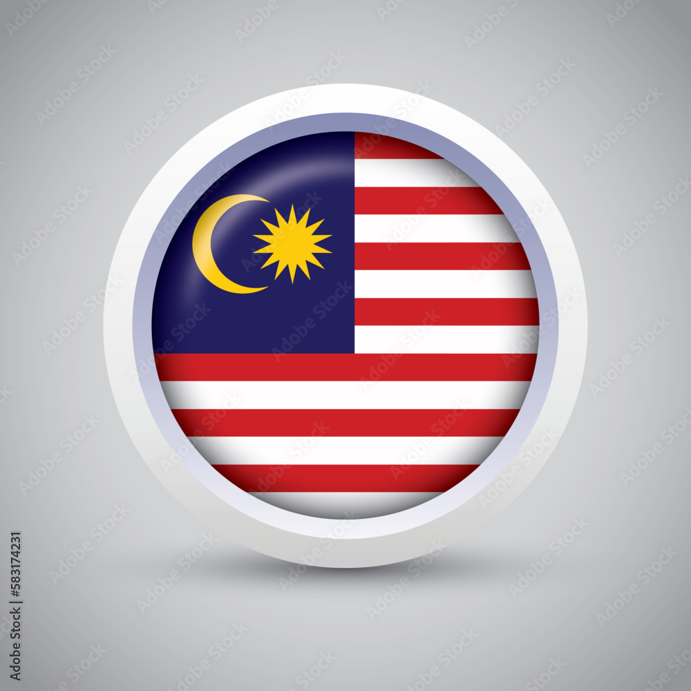 Malaysia Flag Glossy Button on Gray Background. Vector Round Flat Icon Malaysia Flag Glossy Button on Gray Background. Vector Round Flat Icon