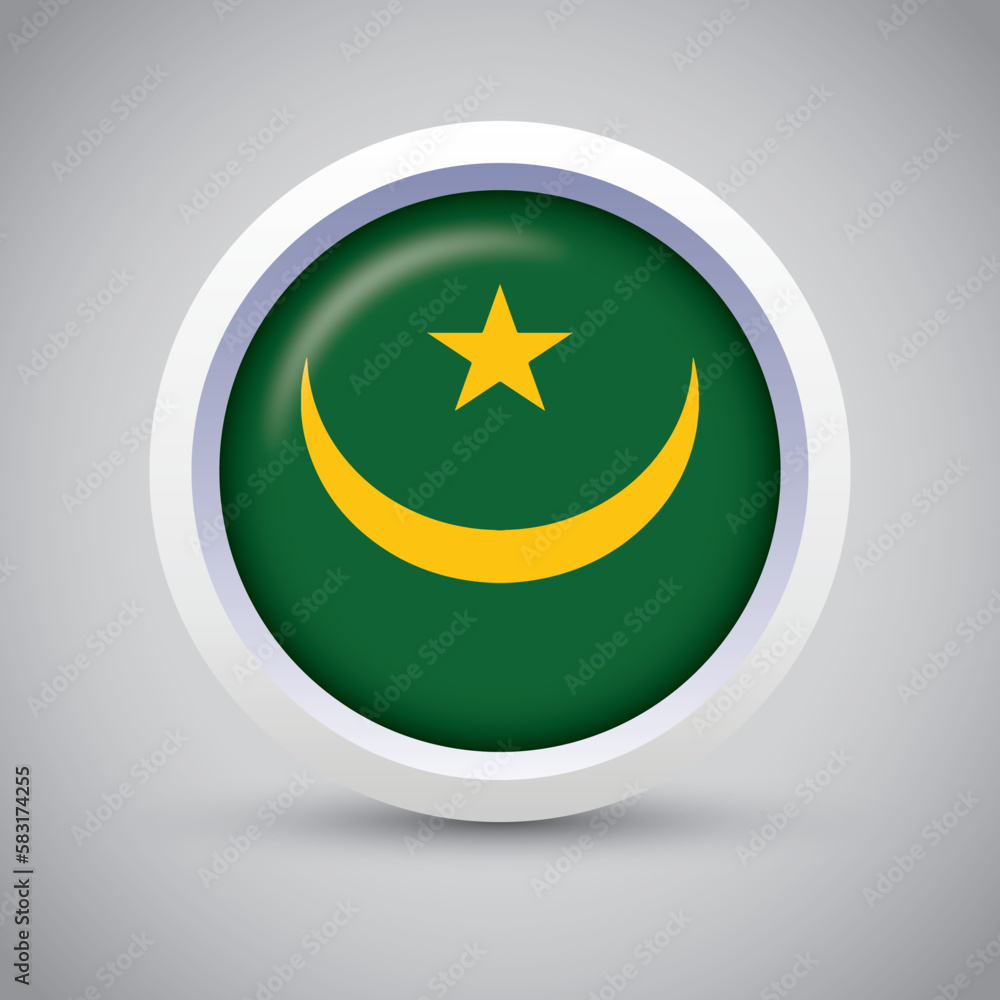 Mauritania Flag Glossy Button on Gray Background. Vector Round Flat Icon Mauritania Flag Glossy Button on Gray Background. Vector Round Flat Icon
