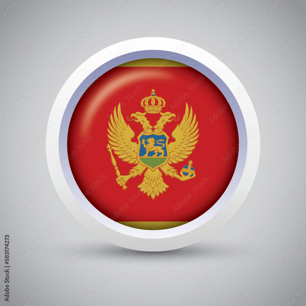Montenegro Flag Glossy Button on Gray Background. Vector Round Flat Icon Montenegro Flag Glossy Button on Gray Background. Vector Round Flat Icon