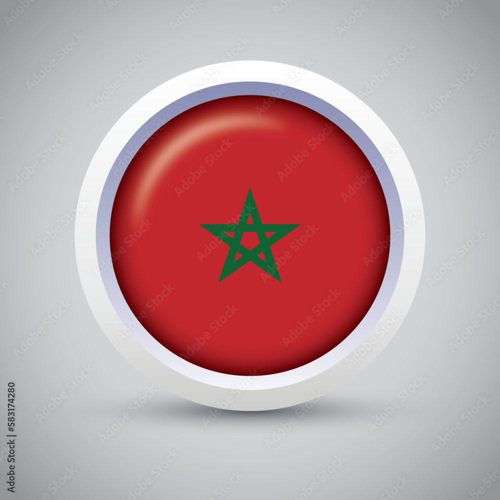Morocco Flag Glossy Button on Gray Background. Vector Round Flat Icon Morocco Flag Glossy Button on Gray Background. Vector Round Flat Icon