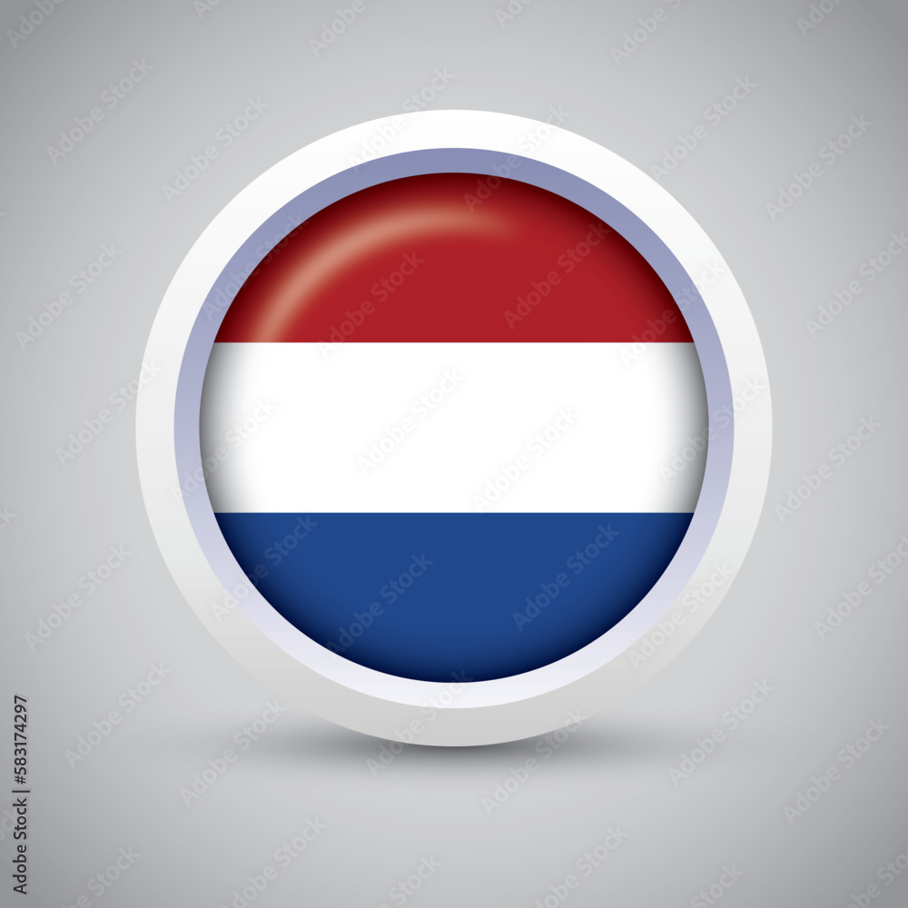 Netherlands Flag Glossy Button on Gray Background. Vector Round Flat Icon Netherlands Flag Glossy Button on Gray Background. Vector Round Flat Icon