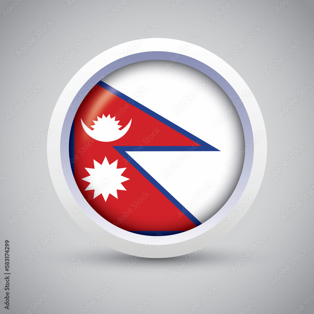 Nepal Flag Glossy Button on Gray Background. Vector Round Flat Icon Nepal Flag Glossy Button on Gray Background. Vector Round Flat Icon