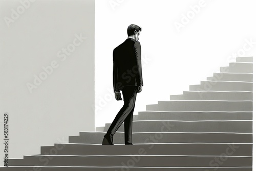 Businessman walking fast upstairs create with generative ai.
